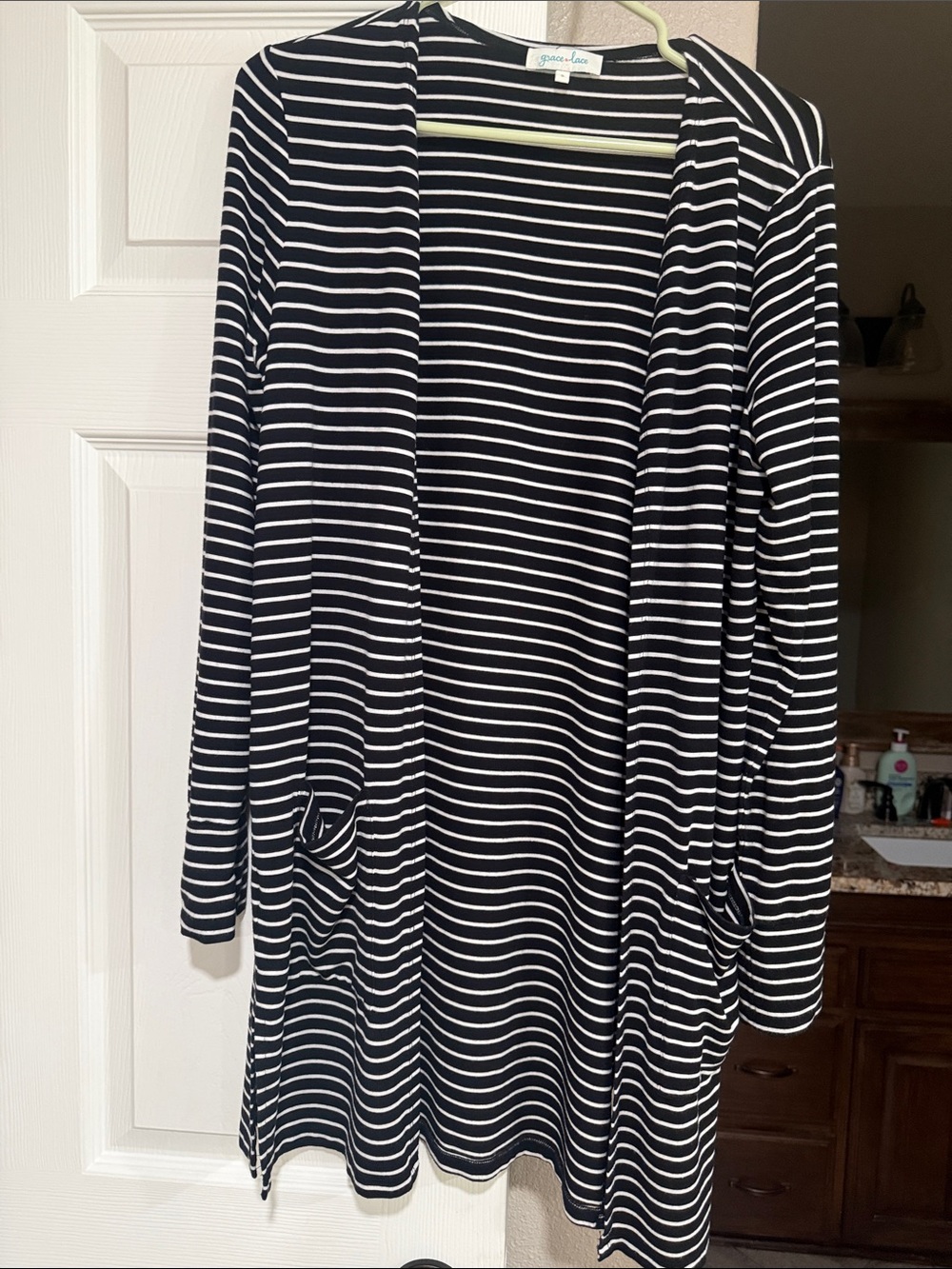 Grace & Lace Black and White Striped Open Cardigan